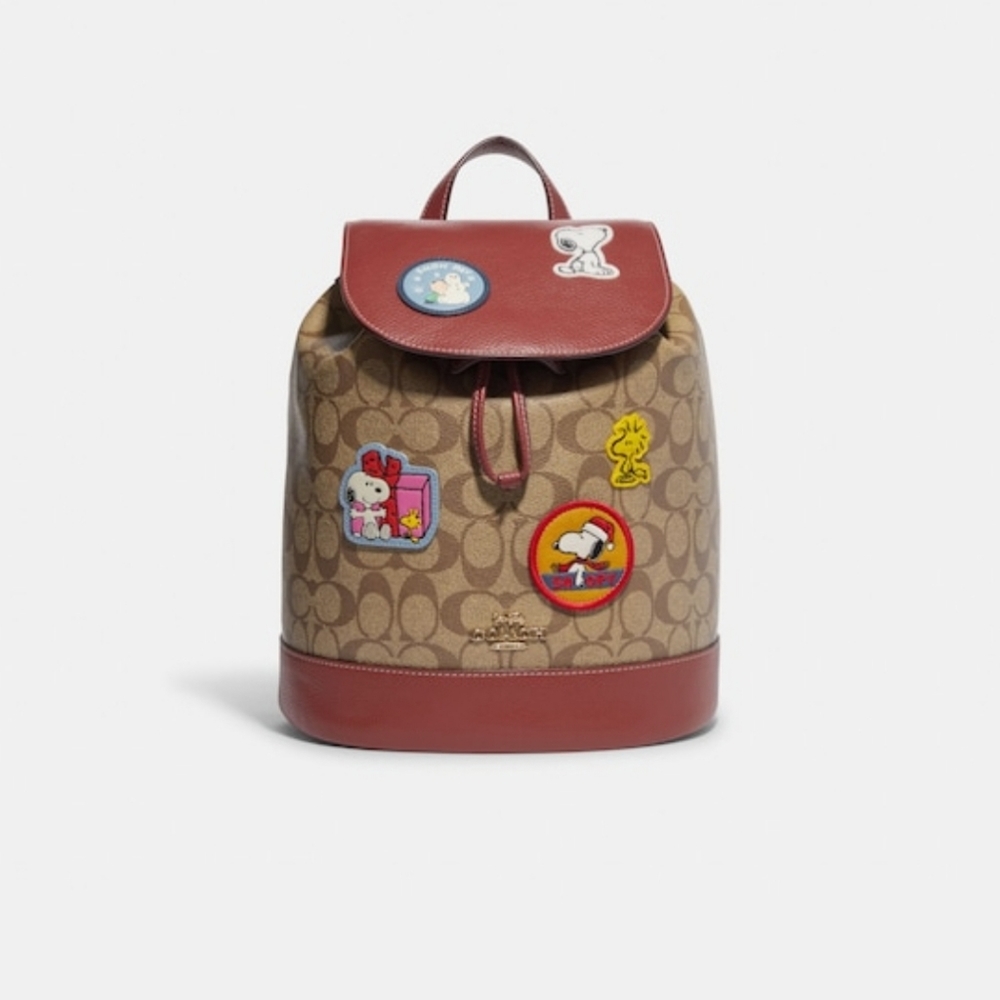 Coach X Peanuts Dempsey Drawstring Backpack In Signature Canvas W Patches CE853
